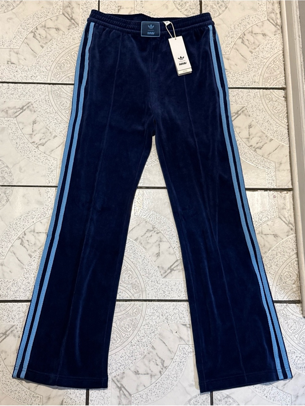 New Adidas Originals x Avavav Velour Track Pants Blue Women's Size Small KD1493